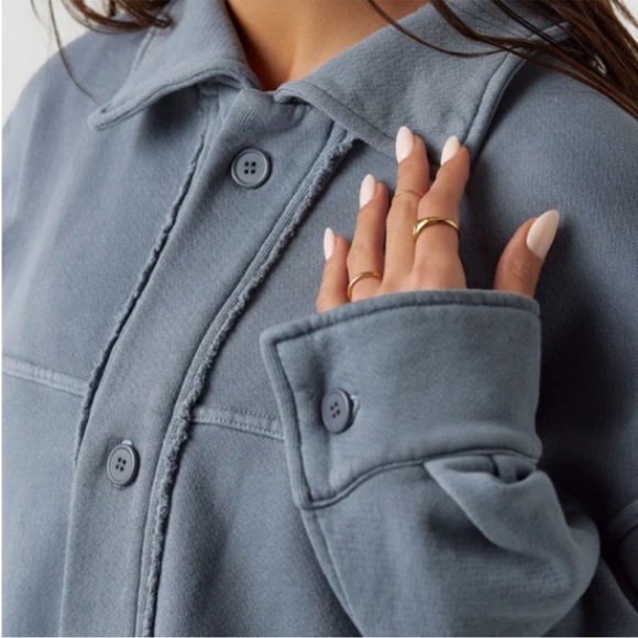 Joah Brown Over Sized French Terry Blue Button-Up Jacket - Picture 4 of 7